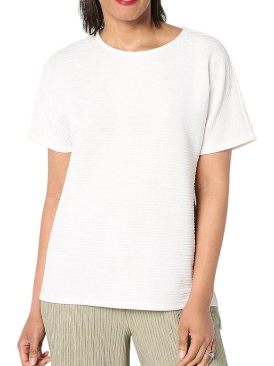 Joan Rivers Tops - Joan Rivers White Tee Crinkle Knit Scoop Neck Size L relaxed fit dolman sleeve
